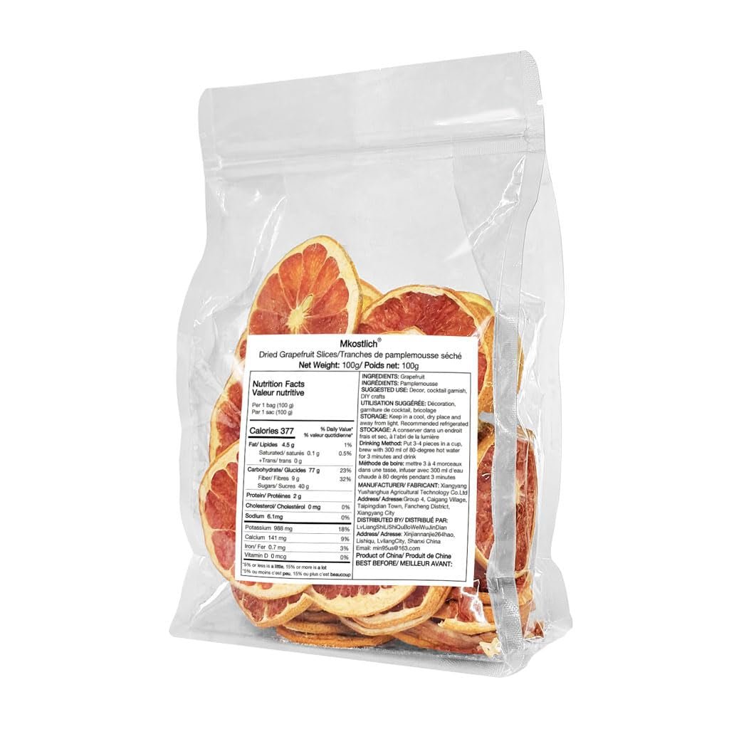 Tranches de pamplemousse séchées, pamplemousse déshydraté, remplissage de vase, décorations de Noël, tranches de pamplemousse rouge, tranches de fruits secs pour le thé, sans sucre ajouté (100 g (1 paquet)) Naty Shop Produits déshydratés
