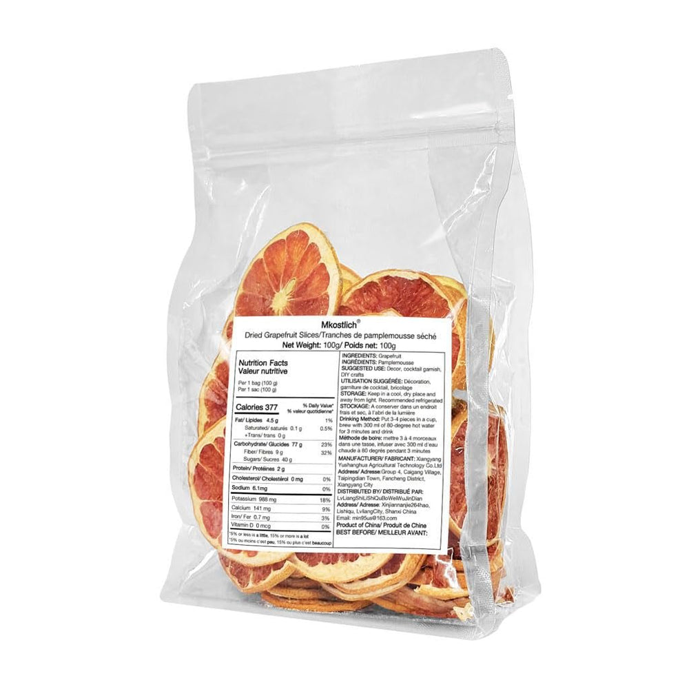 Tranches de pamplemousse séchées, pamplemousse déshydraté, remplissage de vase, décorations de Noël, tranches de pamplemousse rouge, tranches de fruits secs pour le thé, sans sucre ajouté (100 g (1 paquet)) Naty Shop Produits déshydratés