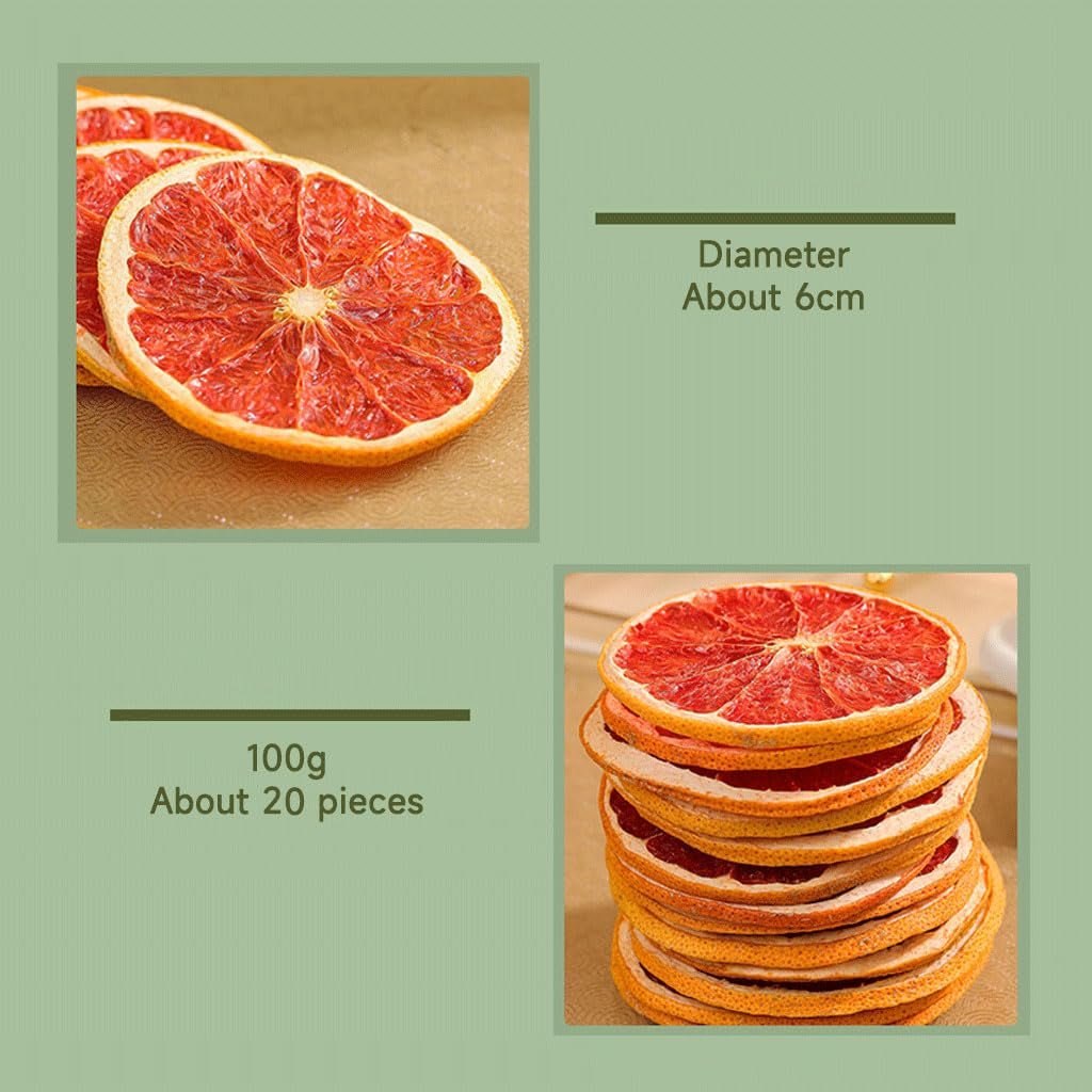 Tranches de pamplemousse séchées, pamplemousse déshydraté, remplissage de vase, décorations de Noël, tranches de pamplemousse rouge, tranches de fruits secs pour le thé, sans sucre ajouté (100 g (1 paquet)) Naty Shop Produits déshydratés