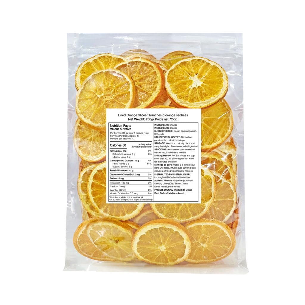 Tranches d'orange séchées, 250g Tranches d'orange naturelles Décorations séchées, tranches d'orange séchées pour décorations de Noël, Couronne de l'Avent, savon, tranches de fruits Produits secs Naty Shop