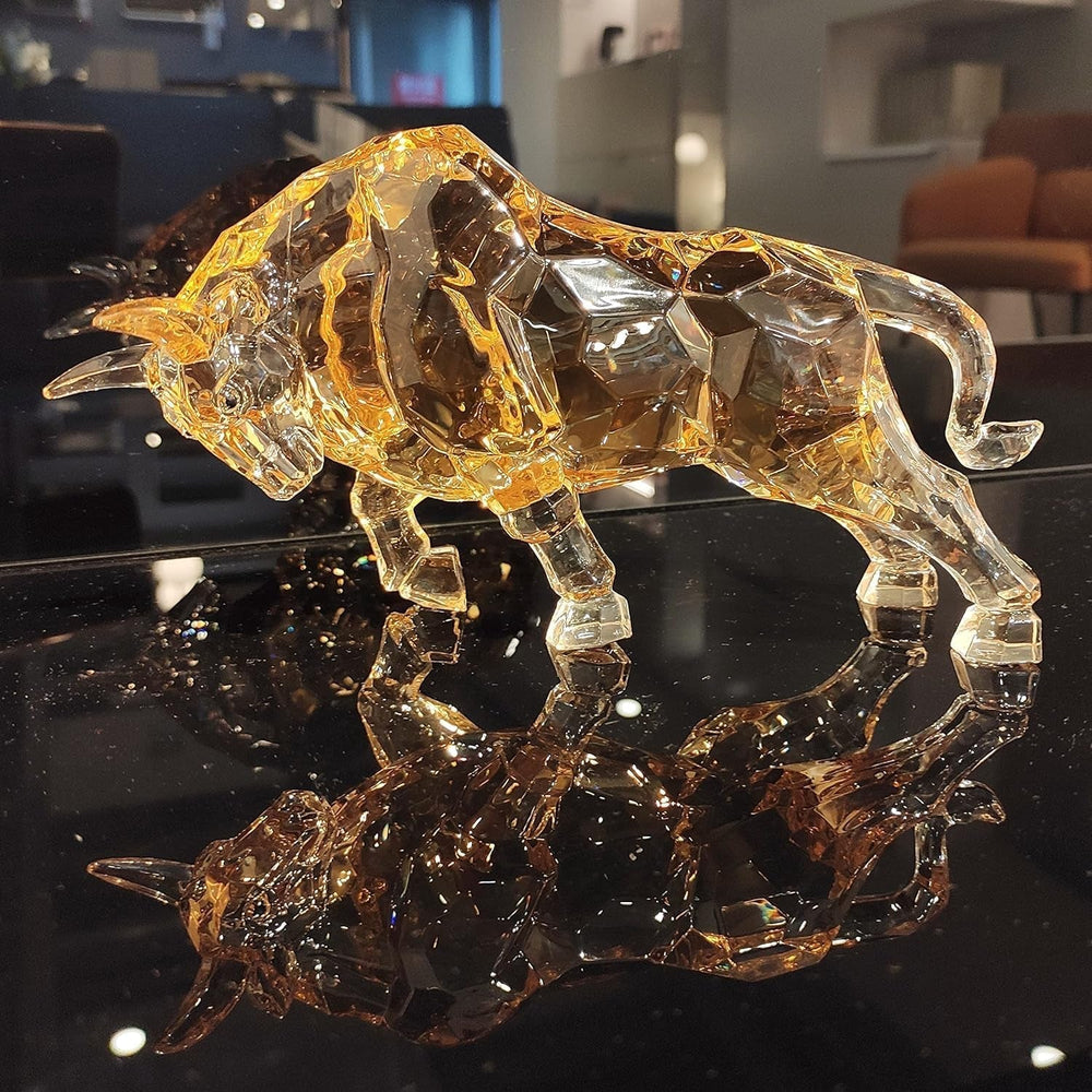 FengShui Wall Street Taureau Statue Acrylique Taureau Figurine Sculpture Maison Bureau Bureau Ornement Décoratif 21,6 cm L (Ambre) Statuettes et sculptures Naty Shop