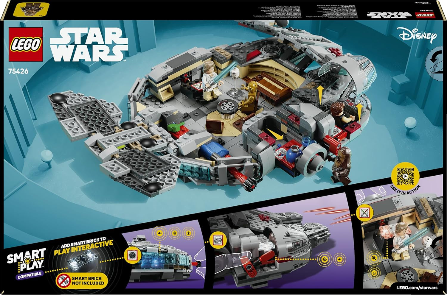 LEGO Star Wars 75426 SMART Play : Modèle Millennium Falke - Kompatibles Interaktives Spielzeug inkl. 4 SMART Tags et 4 Minifigures - Idées cadeaux pour garçons et filles à partir de 9 ans et fans adultes