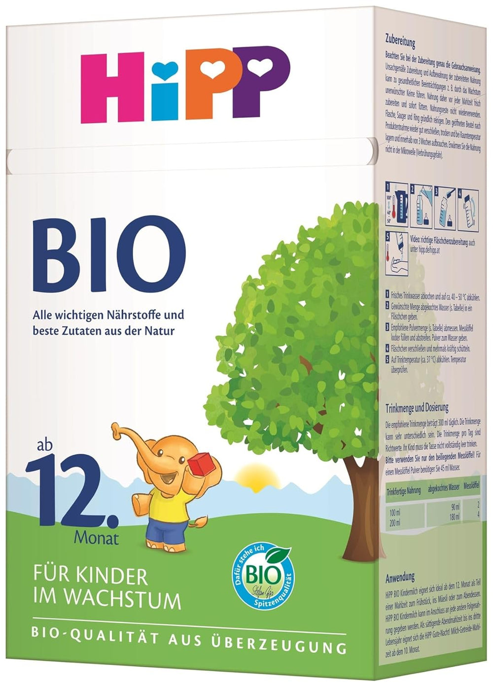 Lait de croissance biologique HiPP (4 x 600 g) après 12 mois avec calcium, fer, vitamines C et D pour les tout-petits en pleine croissance, meilleure qualité biologique