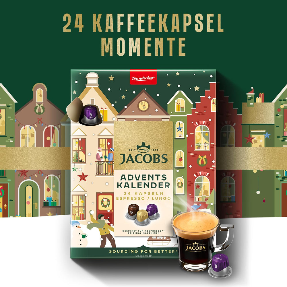 Jacobs Kapsel Adventskalender, 24 capsules Espresso/Lungo, compatibles Nespresso* Kaffee Kapseln, 24 capsules