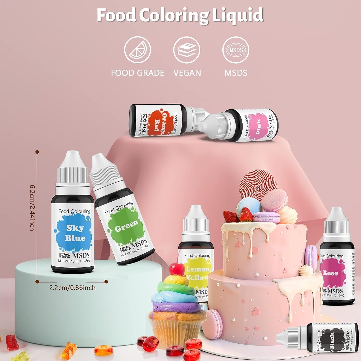Colorant alimentaire 9 x 10 ml, colorant alimentaire liquide – ensemble de colorants alimentaires pour décorer des gâteaux, macarons, beignets, fudge, glaçage, savons DIY, crème glacée, colorant pour savon, colorant pour pistolet pulvérisateur