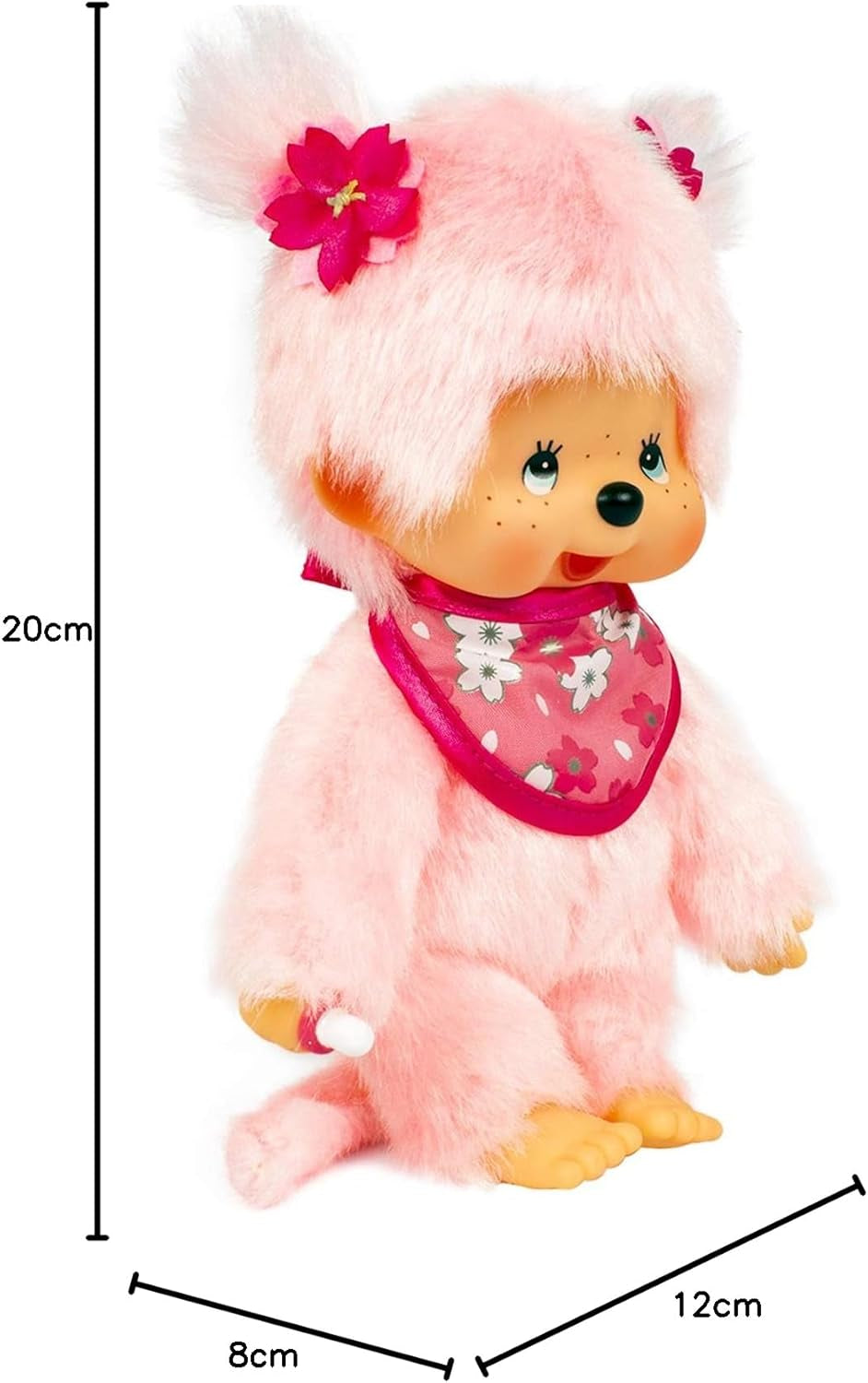 Bandai – Monchhichi Pinky Sakura Rose – Ikonisches Affenkuscheltier der 80er Jahre – Superweiches Kuscheltier 20 cm für Kinder – Spielzeug für Kinder ab 2 Jahren – 24289