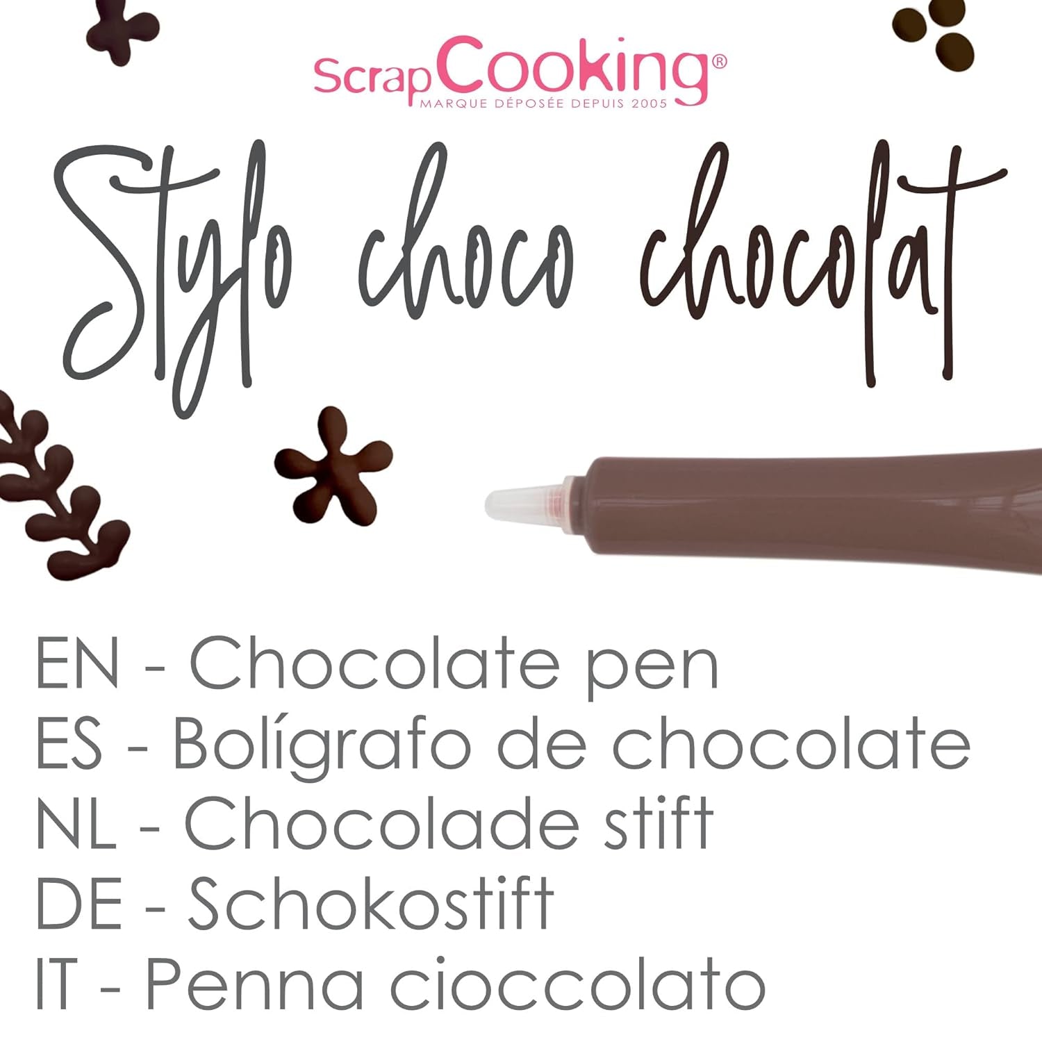 Scrapcooking - Stylo Chocolat Marron - Sucre d'écriture Chocolat 25 g - Stylo Sucre Décoratif Comestible - Écriture et Dessin - Etiquetage Fondant, Glaçage, Gâteaux - 6801