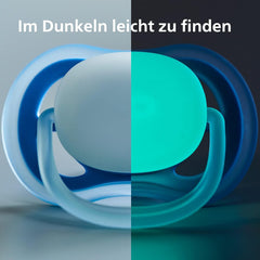 Philips AVENT Lot de 4 sucettes Ultra Air légères et respirantes : 2 sucettes phosphorescentes et 2 sucettes de jour, 18 mois+ (Modèle SCF349/43)