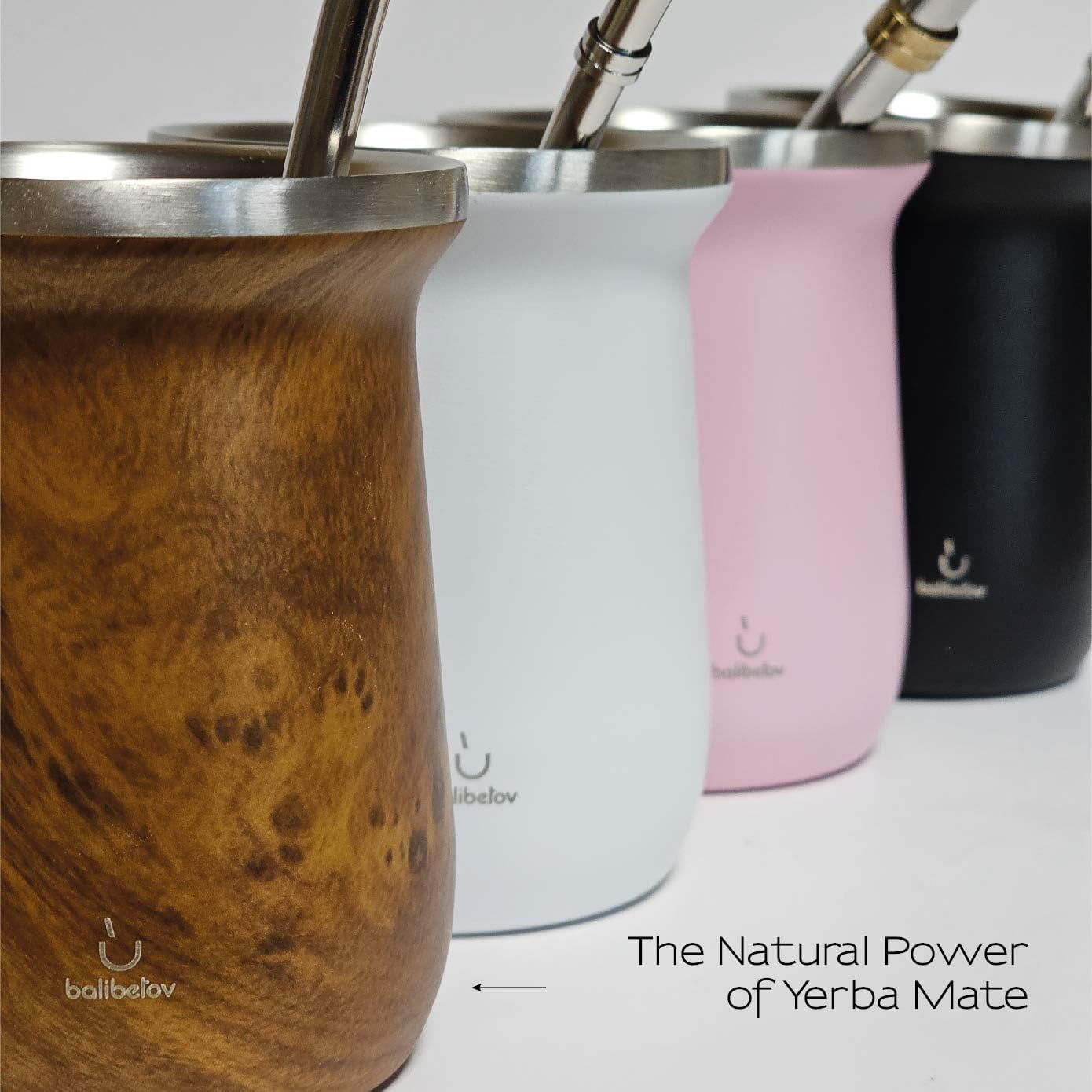 Service à thé Yerba Mate balibetov (tasse à Mate) en acier inoxydable avec bombilla (paille) pour maté, ensemble Yerba Mate facile à nettoyer et très résistant (BOIS)