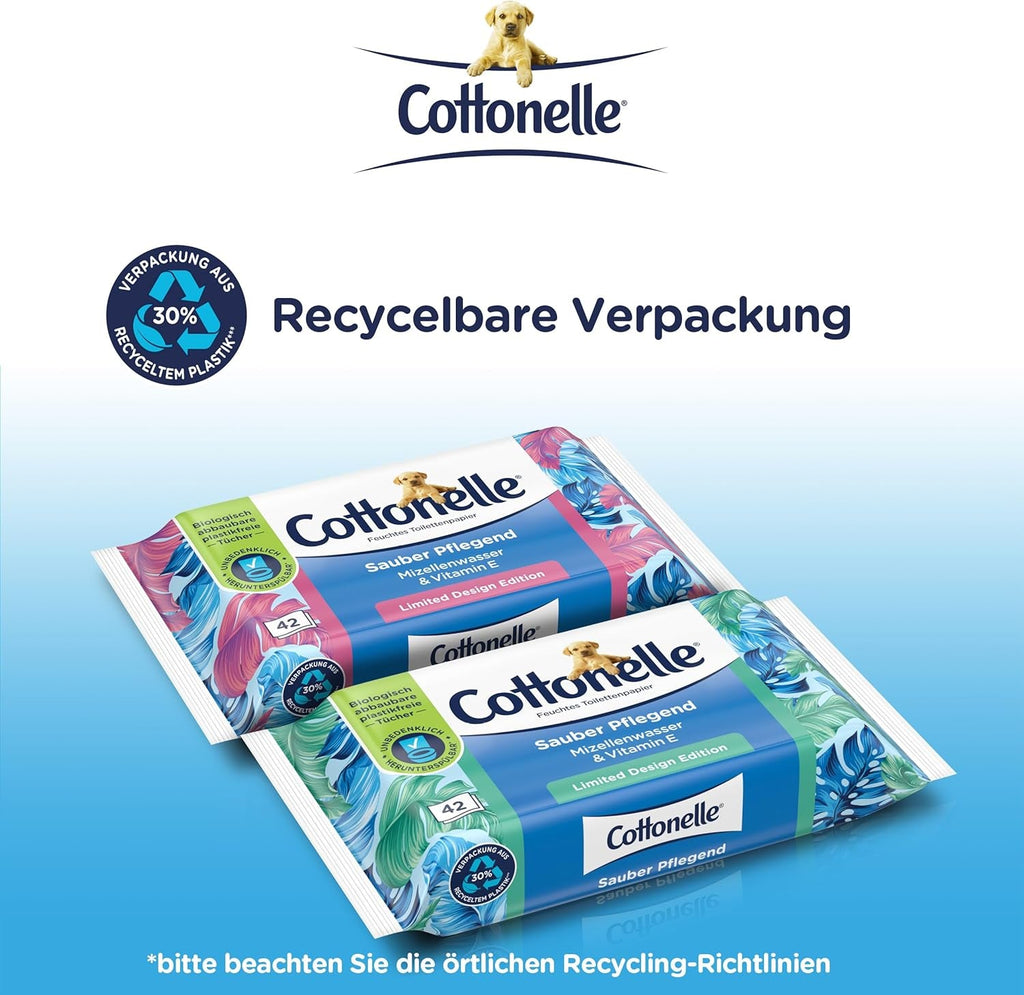 Șervețele umede, Clean Care - apă micelară și parfum de bumbac, biodegradabilă, fără plastic, resigilabilă, pachet valoric, 12 X 42 șervețele umede