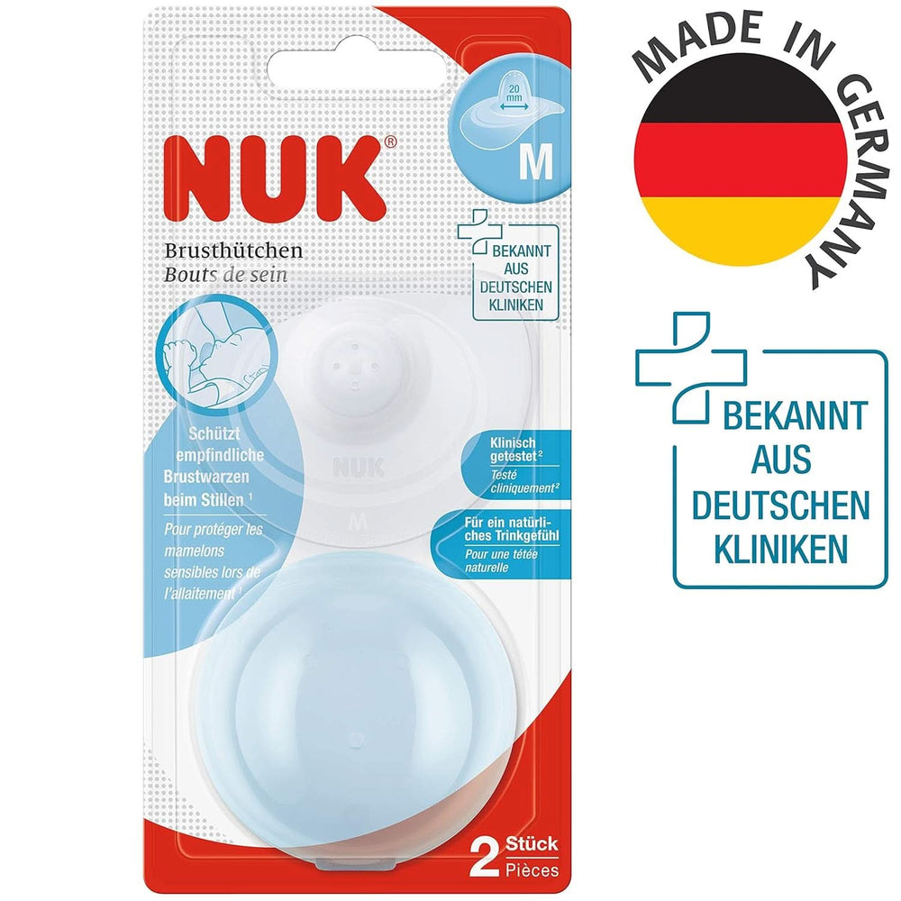 NUK Stillhütchen | Brusthütchen Zum Stillen | Schützt Vor Wunden Brustwarzen | Dünnes Silikon | Taille M (20Mm) | Y compris Schutzdose | 2 Stück Aliments pour bébés et accessoires d'allaitement Naty Shop