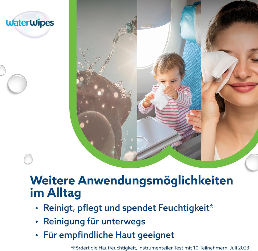Lingettes humides WaterWipes Sensitive+ Hydrating Boost, lingettes hydratantes, 360 pièces (paquet de 6), nettoyage 3 en 1, soin, hydratation, 99 % d'eau d'aloe vera, lingettes pour bébé non parfumées