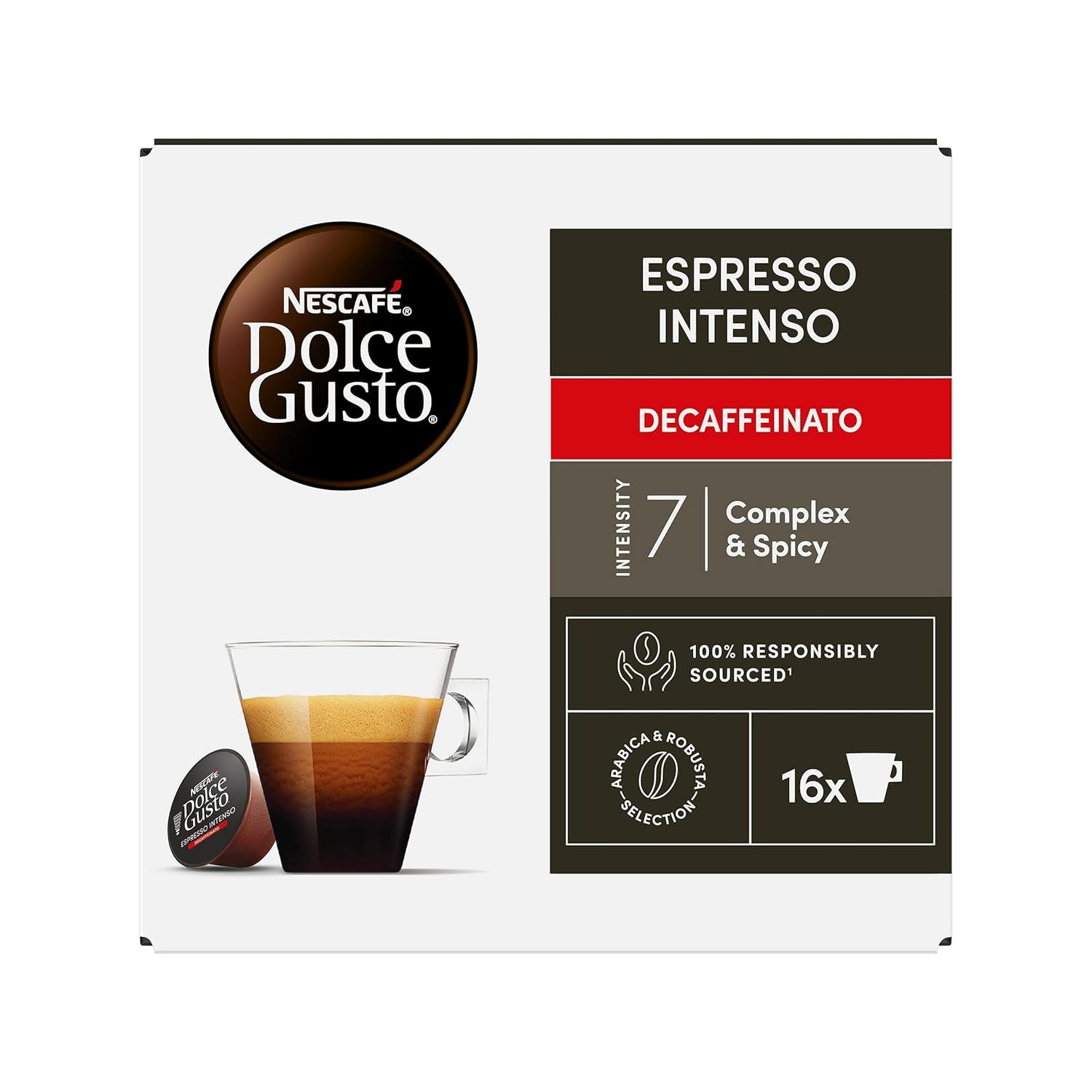 Nescafé Dolce Gusto Café Dolce Gusto Espresso Intenso Desc. | Nestlé Pack 3 Kisten Mit 18 Kapseln,Die Jewelils 16 Einheit(3er Pack)