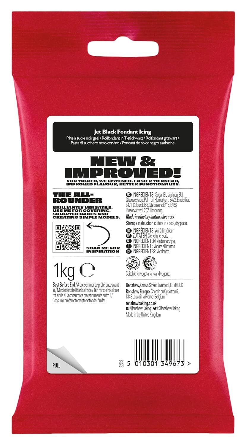 Fondant noir 1 kg - prêt à rouler, parfait pour recouvrir et décorer gâteaux, cupcakes et biscuits - noir - 1 kg Pâte à sucre Naty Shop