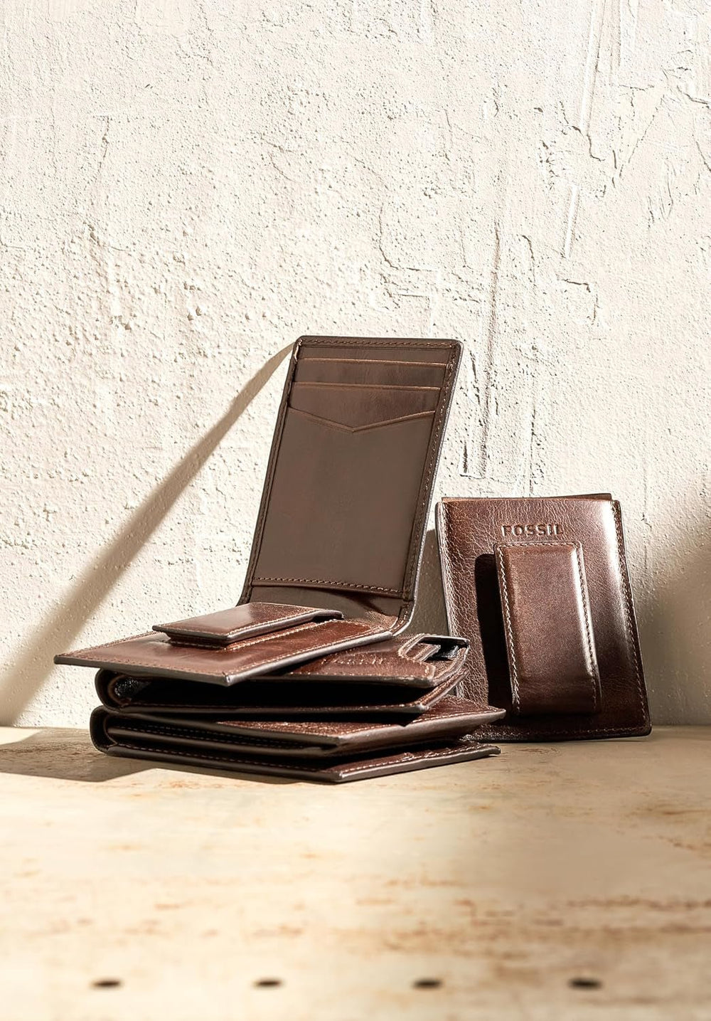 Fossil Men's Derrick Leather RFID Blocking Magnetic Card Case Walletderrick Wallet Portefeuille pour hommes Naty Shop