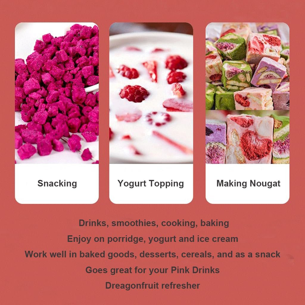 Fruit du dragon lyophilisé, 100 g de fruit du dragon épicé avec 1 ingrédient, sans sucre ajouté, cubes de fruit du dragon à boire Produits déshydratés