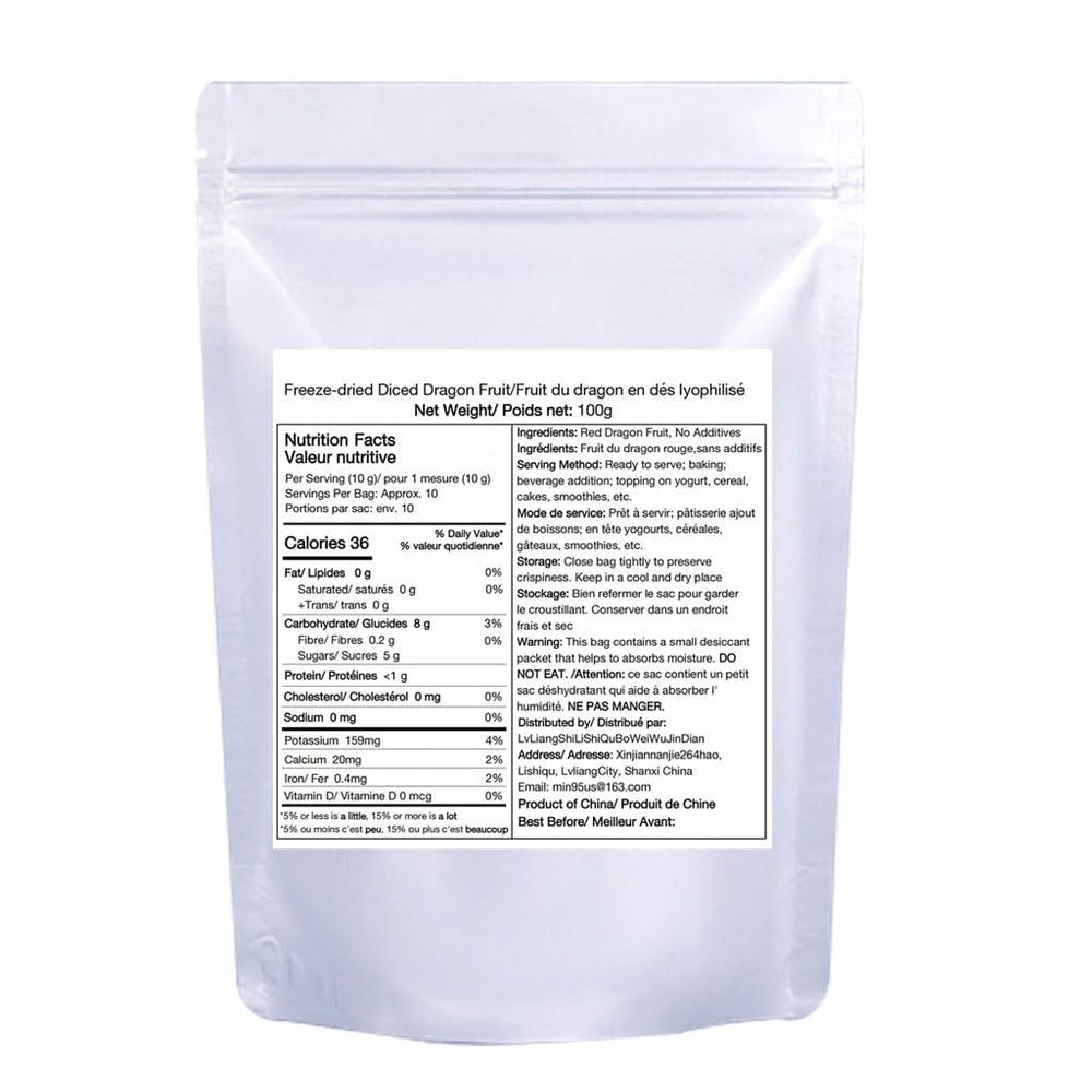 Fruit du dragon lyophilisé, 100 g de fruit du dragon épicé avec 1 ingrédient, sans sucre ajouté, cubes de fruit du dragon à boire Produits déshydratés