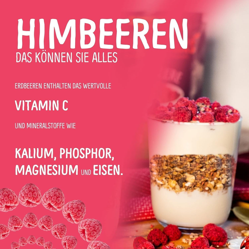 Fruits lyophilisés : 100g de framboises lyophilisées pour smoothie bowls, muesli, porridge toppings - Baies lyophilisées sans sucre ajouté - Baies lyophilisées - Fruits de NutriPur Produits déshydratés Naty Shop