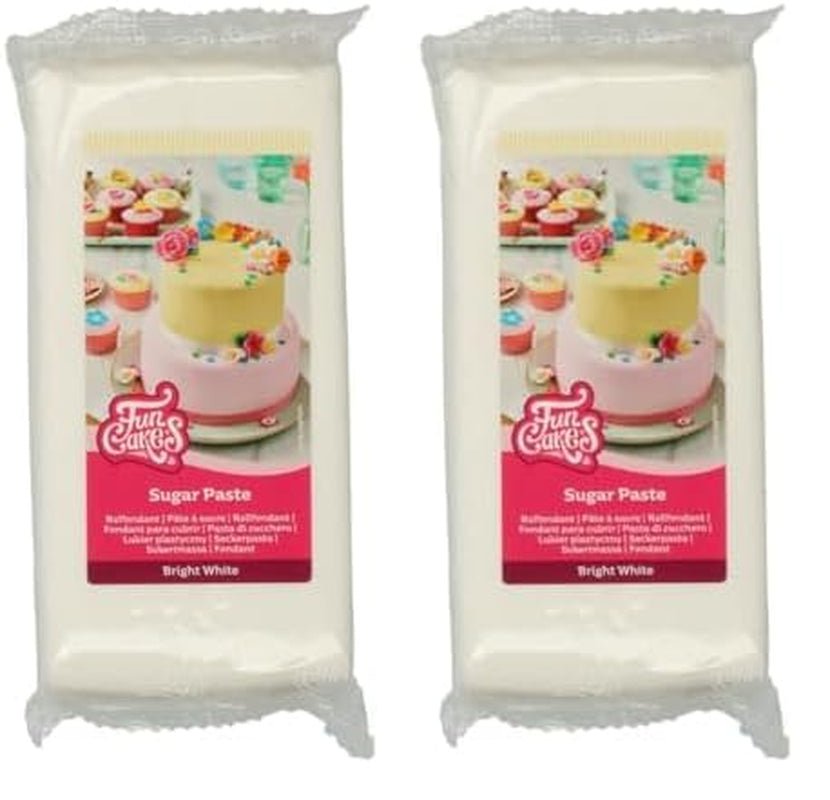 Fondant laminé blanc brillant FunCakes : facile à utiliser, lisse, flexible, doux et malléable, parfait pour la décoration de gâteaux, halal, casher et sans gluten. 1 kg Naty Shop Pâte à Sucre Blanc Brillant 1 kg (lot de 2)