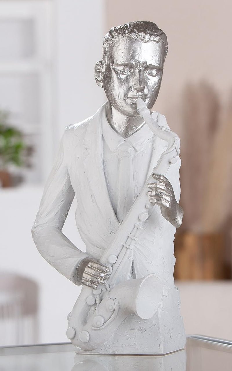 GILDE Décoration Figurine Couple Coeur Ballon - Amoureux sur banc avec ballon coeur décoration cadeau mariage - Coloris : Blanc Bronze Gris - Hauteur 24,5 cm Statuettes et sculptures Naty Shop Blanc Hauteur 31,5 cm