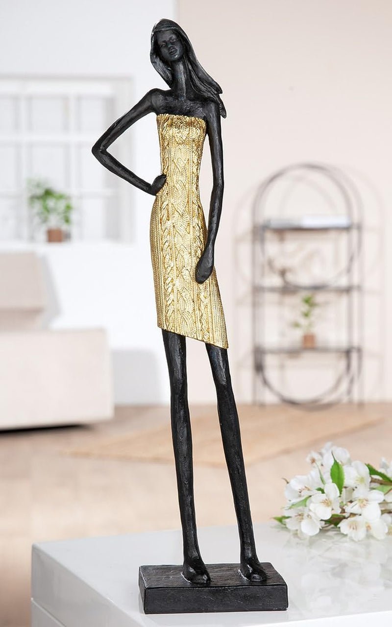 GILDE Decorațiune Figurină Cuplu Inimă Balon - Îndrăgostiți pe bancă cu inimă balon cadou decorare nunta - Culori: Alb Bronz Gri - Înălțime 24,5 cm Statuete si sculpturi Naty Shop Aur Înălțime 44,5 cm