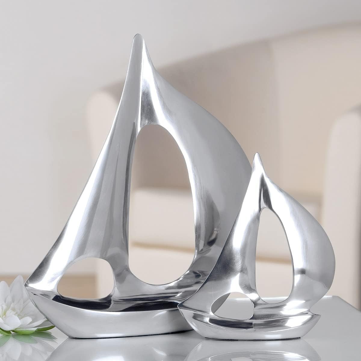 GILDE - Sculpture bateau en aluminium brillant - Déco salle de bain - H. 35 cm Statuettes et sculptures Naty Shop