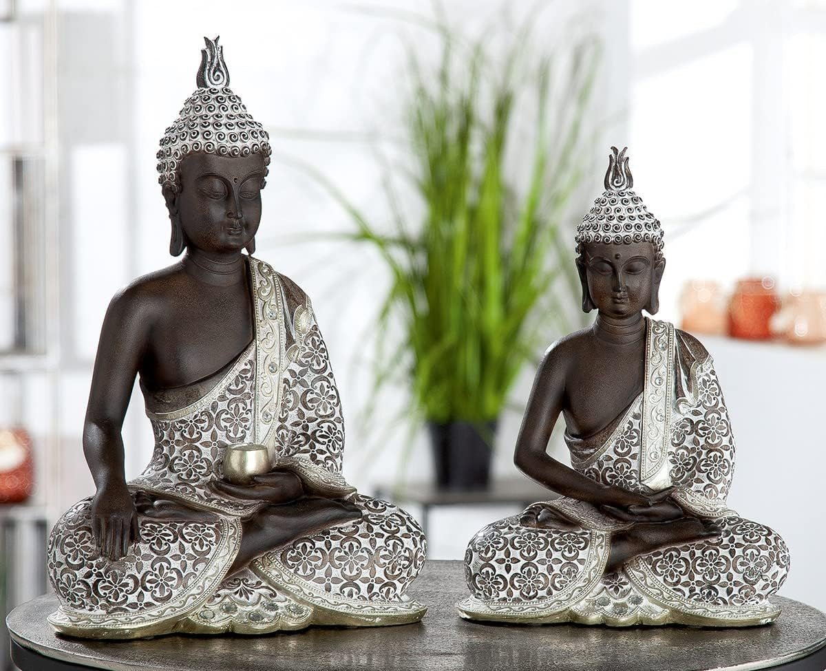 GILDE Sculpture décorative Bouddha Assis - Méditation - marron/blanc - Hauteur 29 cm Statuettes et sculptures Naty Shop