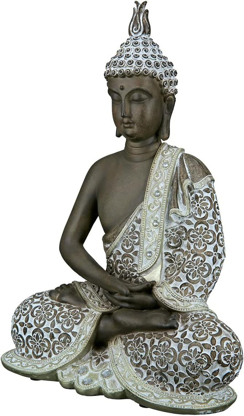 GILDE Sculpture décorative Bouddha Assis - Méditation - marron/blanc - Hauteur 29 cm Statuettes et sculptures Naty Shop Marron Hauteur 29 cm