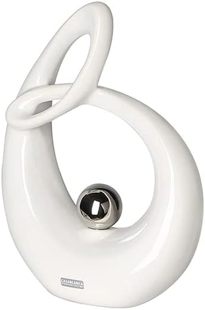GILDE Sculpture décorative en céramique Life - figurine blanc émaillé blanc/argent avec boule argentée - hauteur 22 cm Statuettes et sculptures Naty Shop