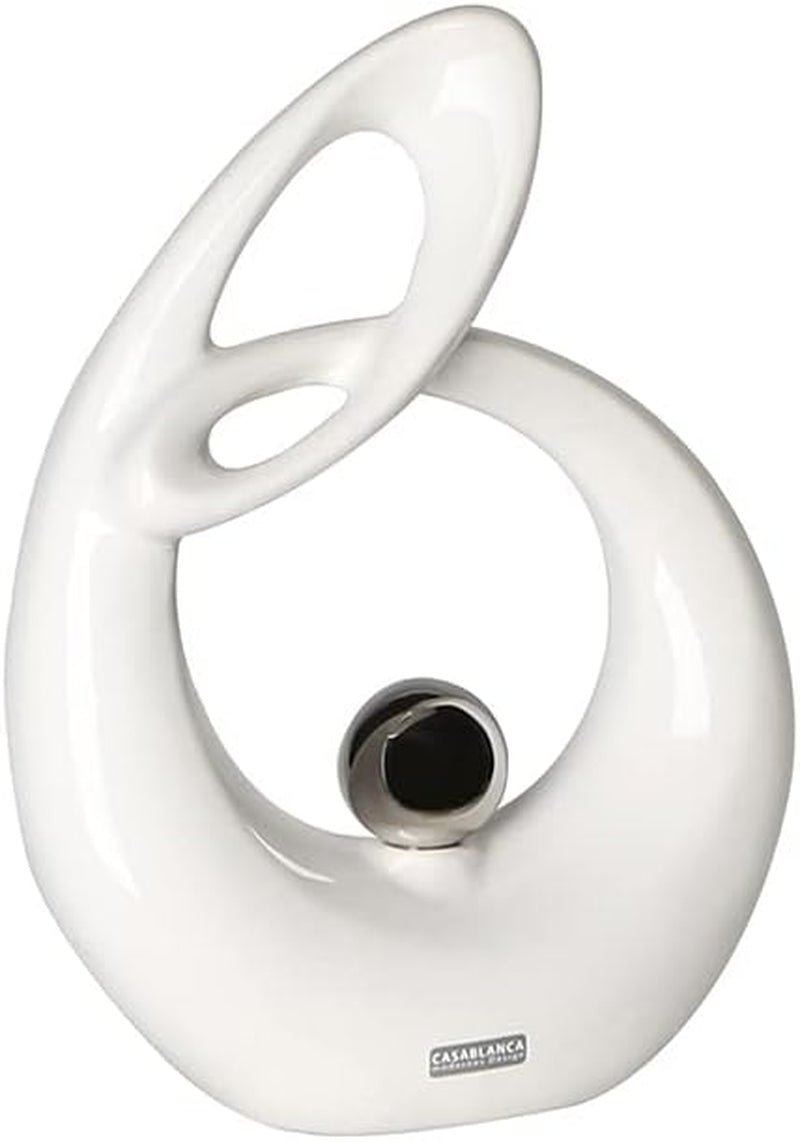 GILDE Sculpture décorative en céramique Life - figurine blanc émaillé blanc/argent avec boule argentée - hauteur 22 cm Statuettes et sculptures Naty Shop