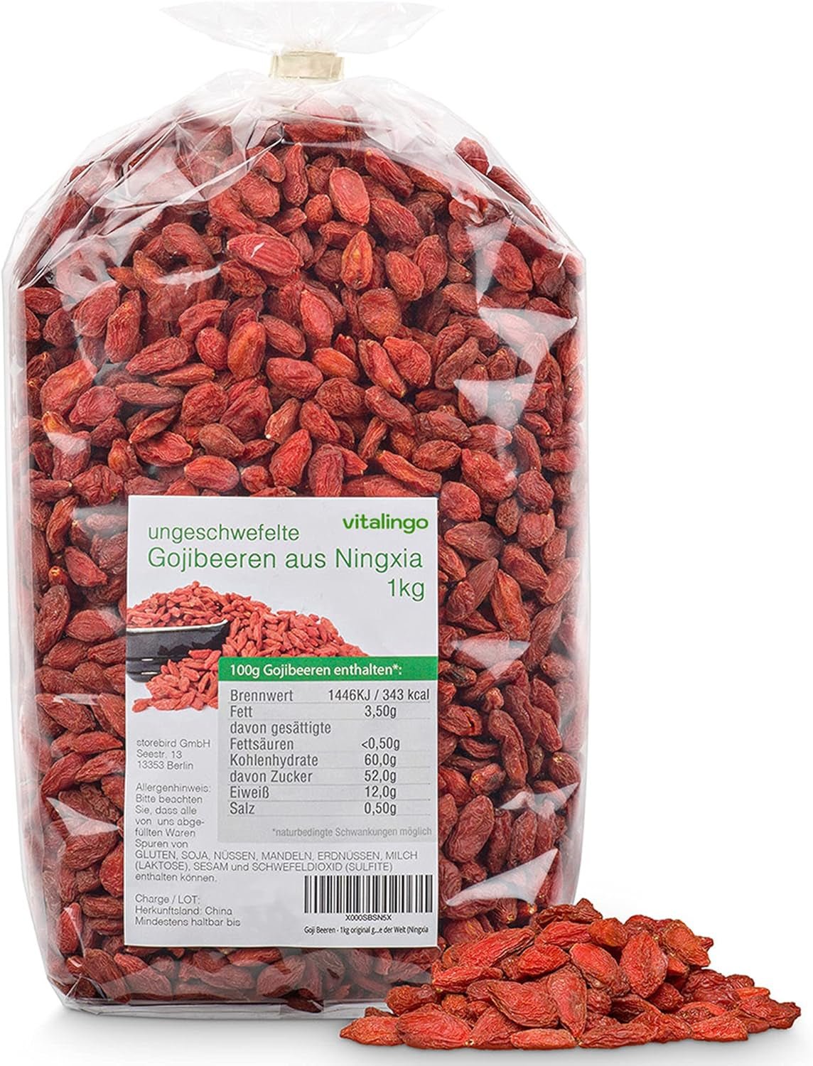Baies de Goji - 1 kg de baies de goji séchées et non soufrées provenant de l'une des meilleures régions de culture au monde, Ningxia Chine Produits séchés Naty Shop Titre par défaut