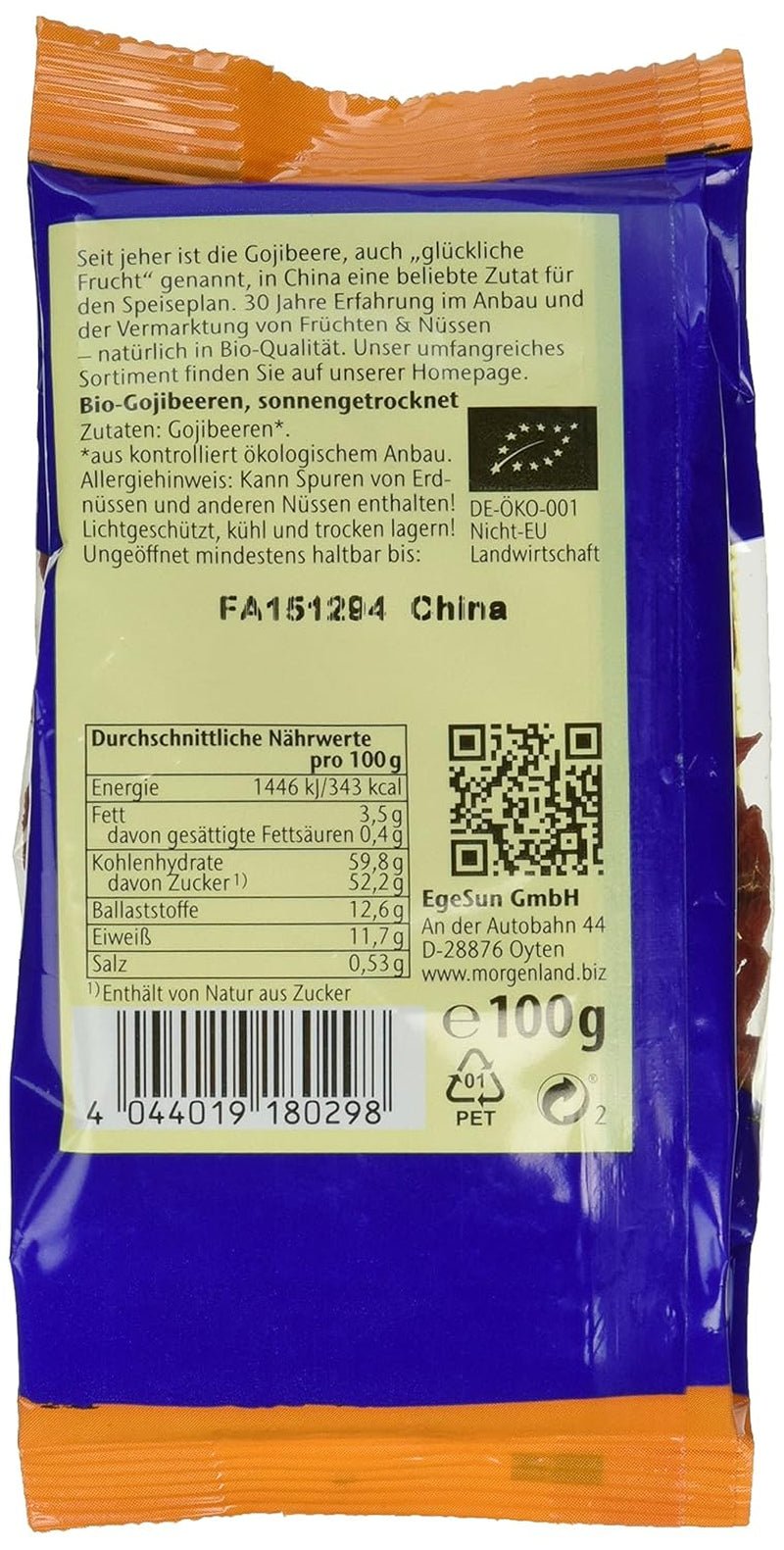 Baies de Goji 100g de fruits secs bio, 1 paquet (1 x 100g) Produits déshydratés