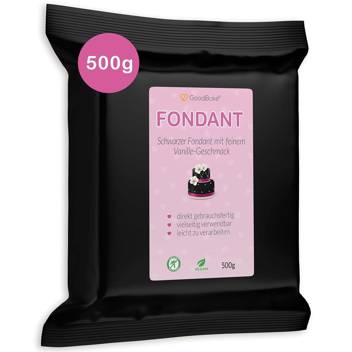 Fondant noir GoodBake 500g, fondant roulé pour enrober, façonner, décorer gâteaux, figurines, fleurs en sucre et plus encore, sans huile de palme, végétalien, sans gluten Pâte à sucre Naty Shop Black