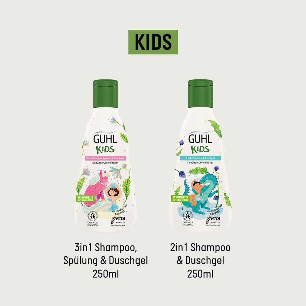Coffret avantage Guhl Kids Dino - 2x Shampoing et gel douche 2 en 1 Guhl Kids, 250 ml + 1x livre Pixi - Spécialement développé pour les enfants - Ne tire pas - Certificat Cosmos Natural Enfants - Bain et soins de la peau Naty Shop