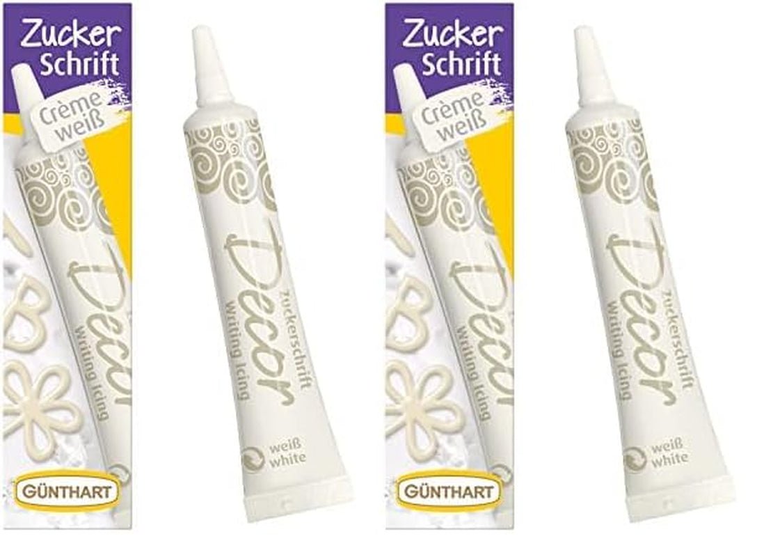 Günthart BackDecor 25g Lettres en sucre BLANC pour n'importe quel dessert en couleur sucre blanc pour de belles lettres et dessins, 1 paquet (25g) Naty Shop Pâte à sucre moyenne (2 paquets) Lettres en sucre blanc