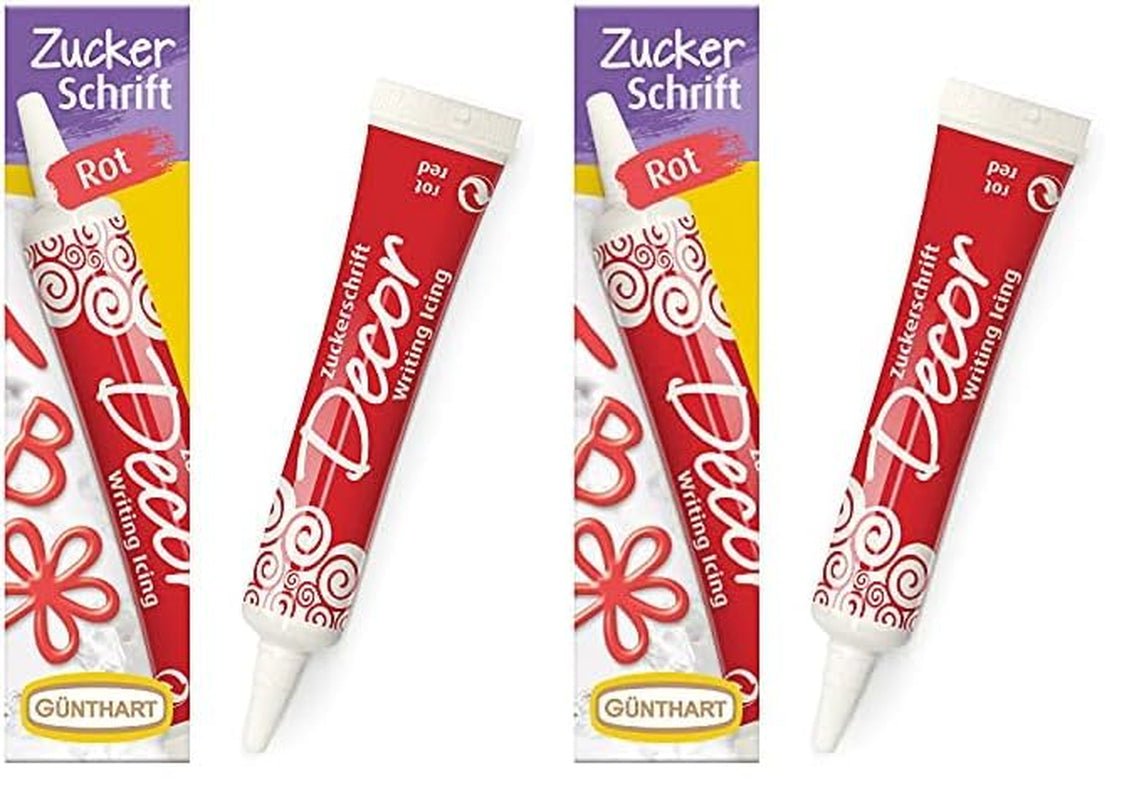 Günthart BackDecor 25g lettres en sucre BLANC pour n'importe quel dessert de couleur blanche en sucre pour de belles lettres et dessins, 1 paquet (25g) Naty Shop pâte à sucre 25G (paquet de 2) Police de sucre rouge