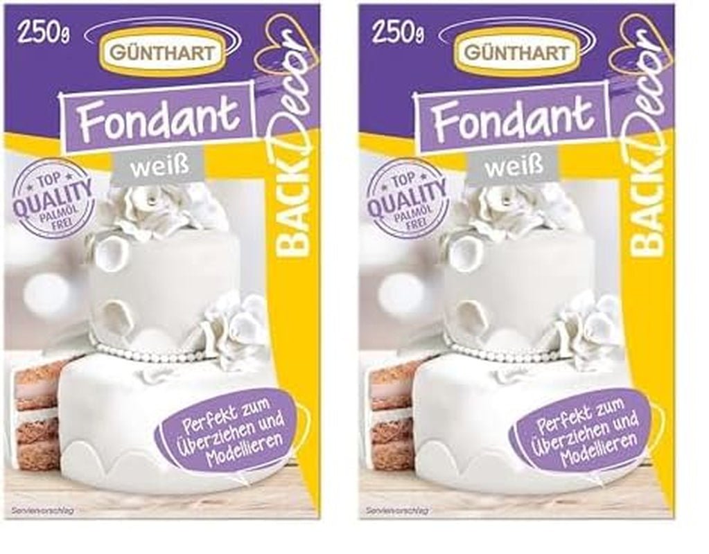 Günthart BackDecor Fondant Blanc 250 g, 100 % végétalien, sans huile de palme, indéchirable pour recouvrir gâteaux et pâtisseries, adapté au modelage, lot de 2 (1 x 250 g) pâte à sucre Naty Shop Default Title