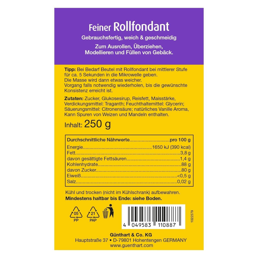 Günthart BackDecor Fondant Blanc 250 g, 100 % végétalien, sans huile de palme, indéchirable pour recouvrir les gâteaux et pâtisseries, adapté au modelage, lot de 2 (1 x 250 g) Naty Shop Pâte à Sucre