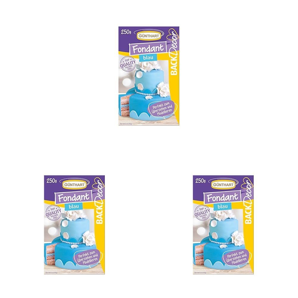Günthart BackDecor 250g Fondant Bleu 100% Vegan Sans Huile de Palme Indéchirable pour Recouvrir Gâteaux et Pâtisseries Adapté au Modelage Pack de 3 (1 x 250g) Naty Shop Sugarpaste Blue 250G (Pack de 3)