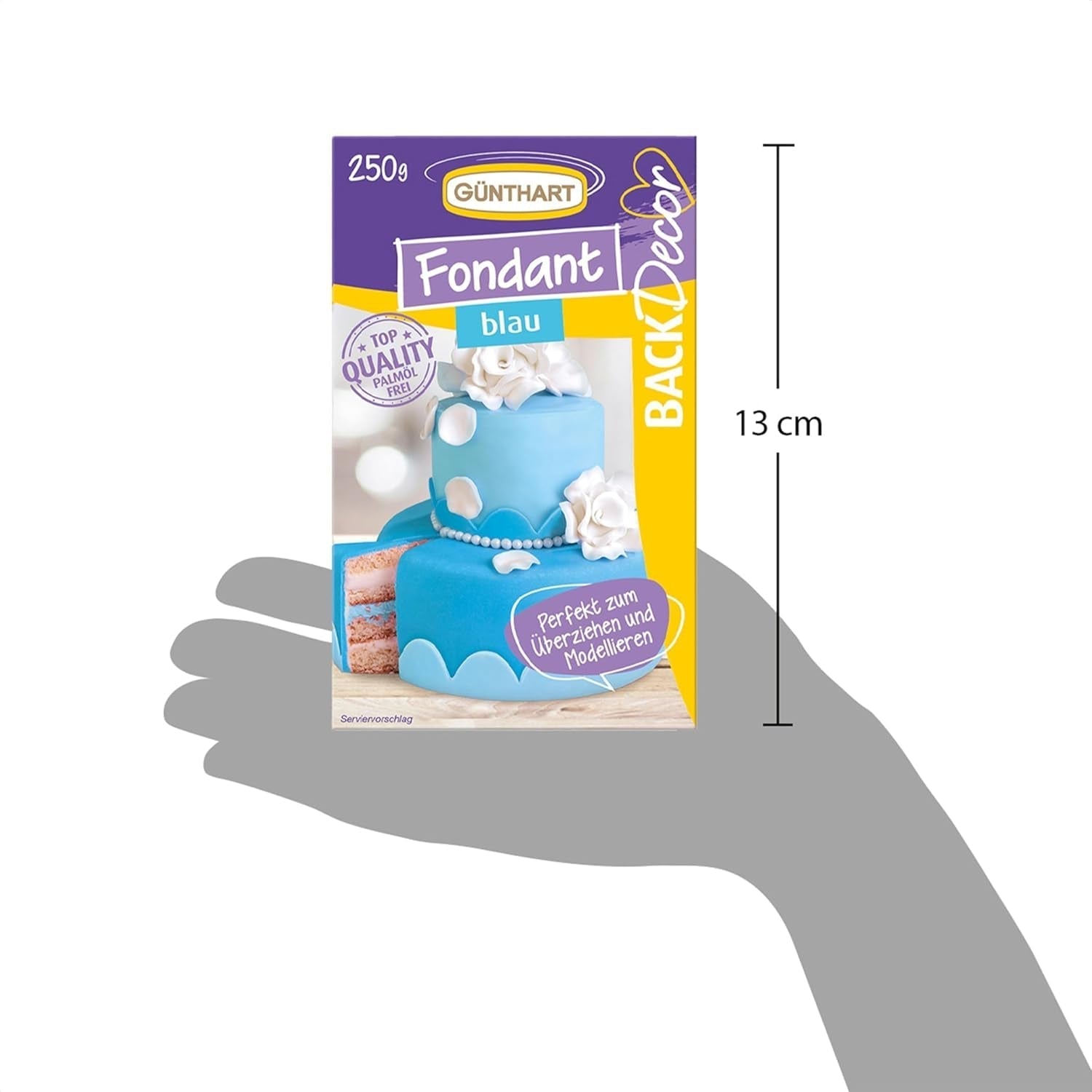 Günthart BackDecor Fondant Bleu 250 g, 100 % végétalien, sans huile de palme, indéchirable pour recouvrir les gâteaux et pâtisseries, adapté au modelage, lot de 3 (1 x 250 g) Naty Shop Pâte à Sucre