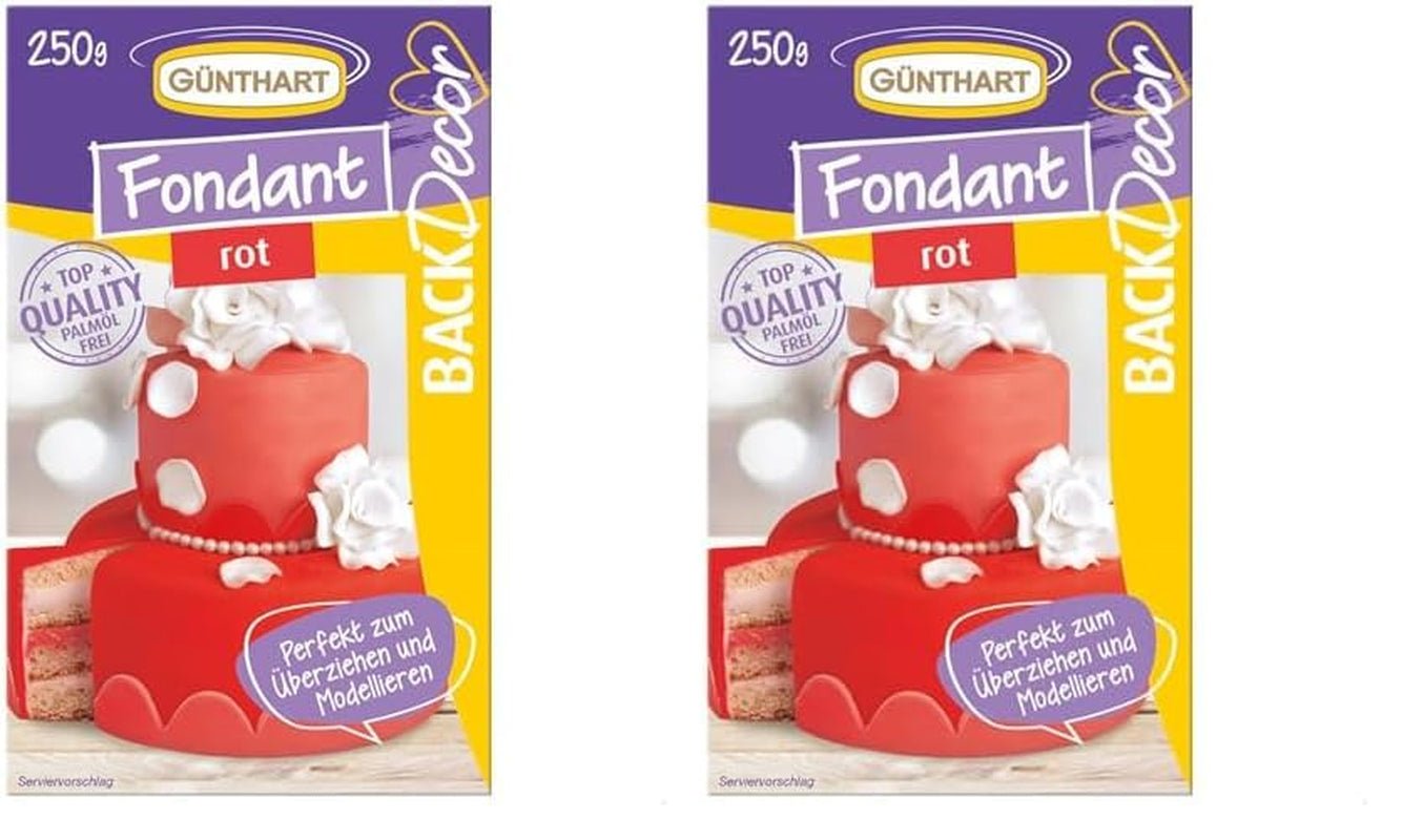 Günthart BackDecor Fondant Rouge 250 g, sans huile de palme, résistant aux déchirures pour recouvrir les gâteaux et pâtisseries, adapté au modelage, lot de 2 (1 x 250 g)