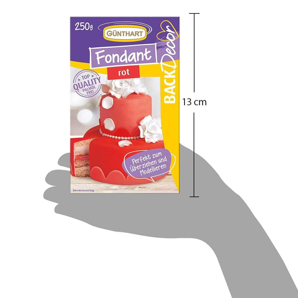 Günthart BackDecor Fondant Rouge 250 g, sans huile de palme, indéchirable pour recouvrir gâteaux et pâtisseries, adapté au modelage, lot de 2 (1 x 250 g) pâte à sucre Naty Shop