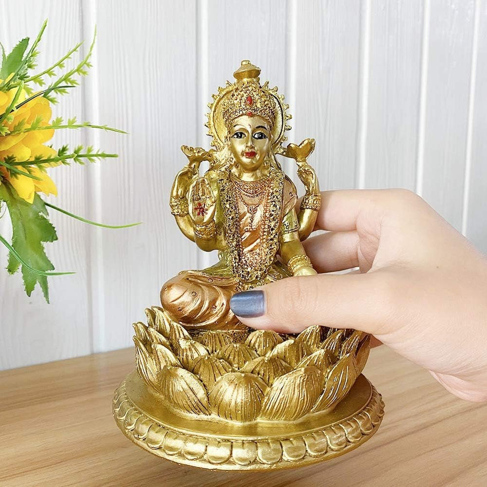 Hindu Goddess Laxmi Lotus Sculptura - Indian God Lord Lakshmi Puja Statue - India Murti Idol Figurine Pooja Item Diwali Gifts Statuete si sculpturi Naty Shop