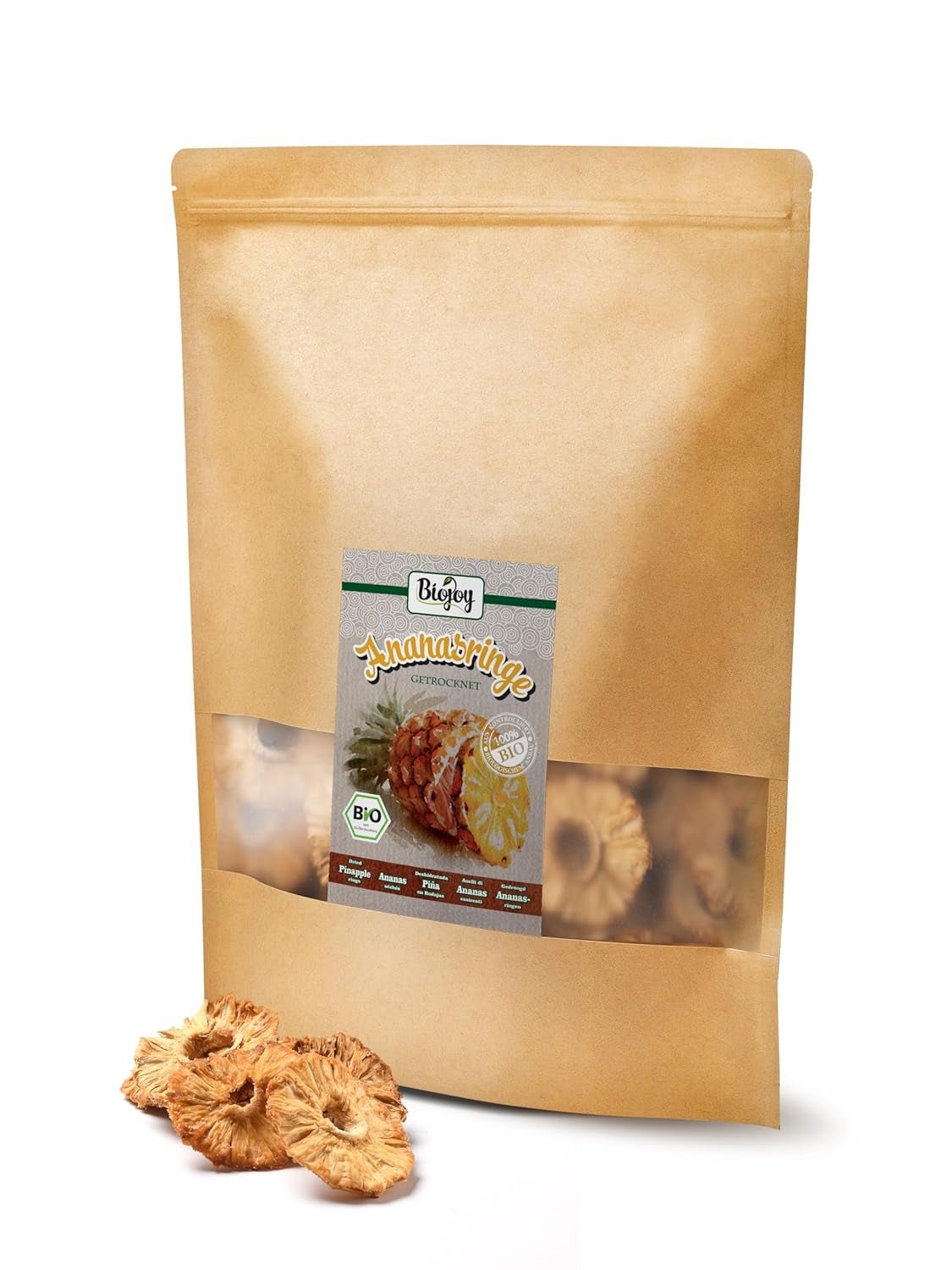 Rondelles d'ananas Biojoy BIO séchées (1 kg), produits déshydratés Naty Shop sans soufre