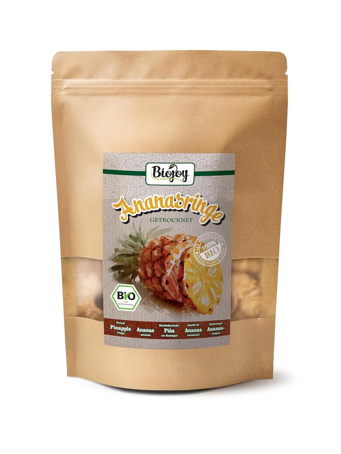 Biojoy BIO rondelles d'ananas séchées (1 kg), produits déshydratés Naty Shop sans soufre 250 G