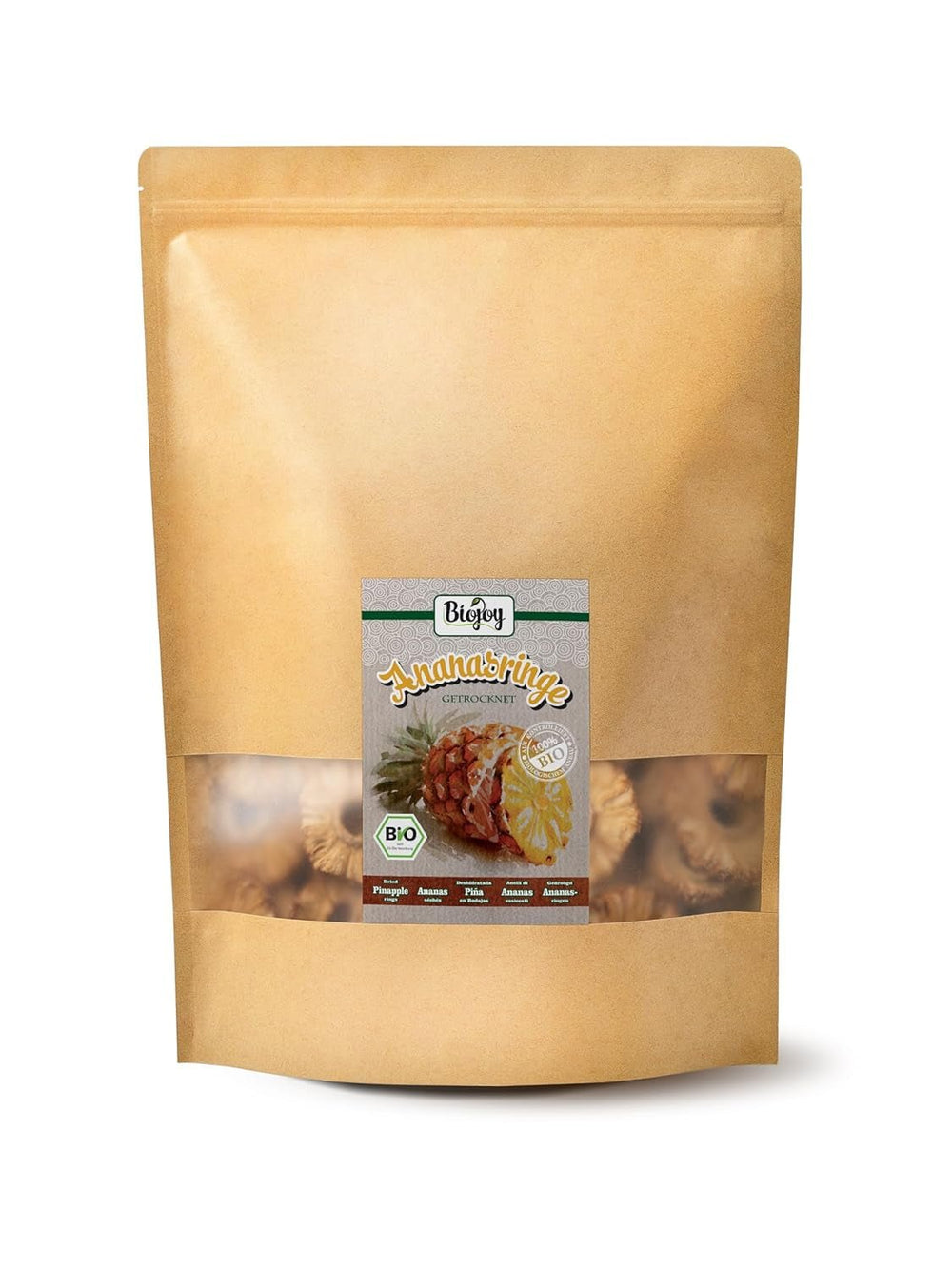 Biojoy BIO rondelles d'ananas séchées (1 kg), produits déshydratés Naty Shop non sulfurés 1 kg (1 paquet)