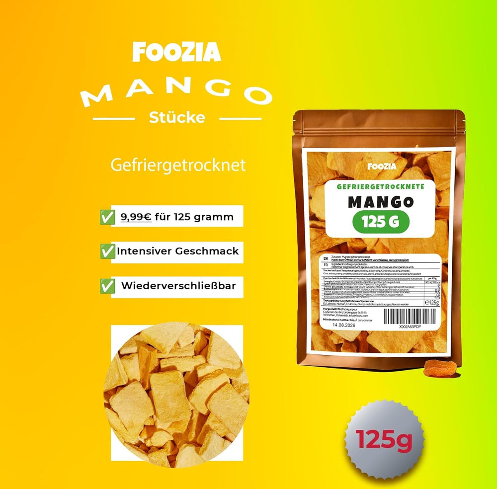 Mangue lyophilisée gros morceaux Fruits lyophilisés Sans additifs Mangue 100% pure naturelle Mangue lyophilisée Fruits secs Mangue séchée 125g de Foozia (125g) Produits déshydratés Naty Shop