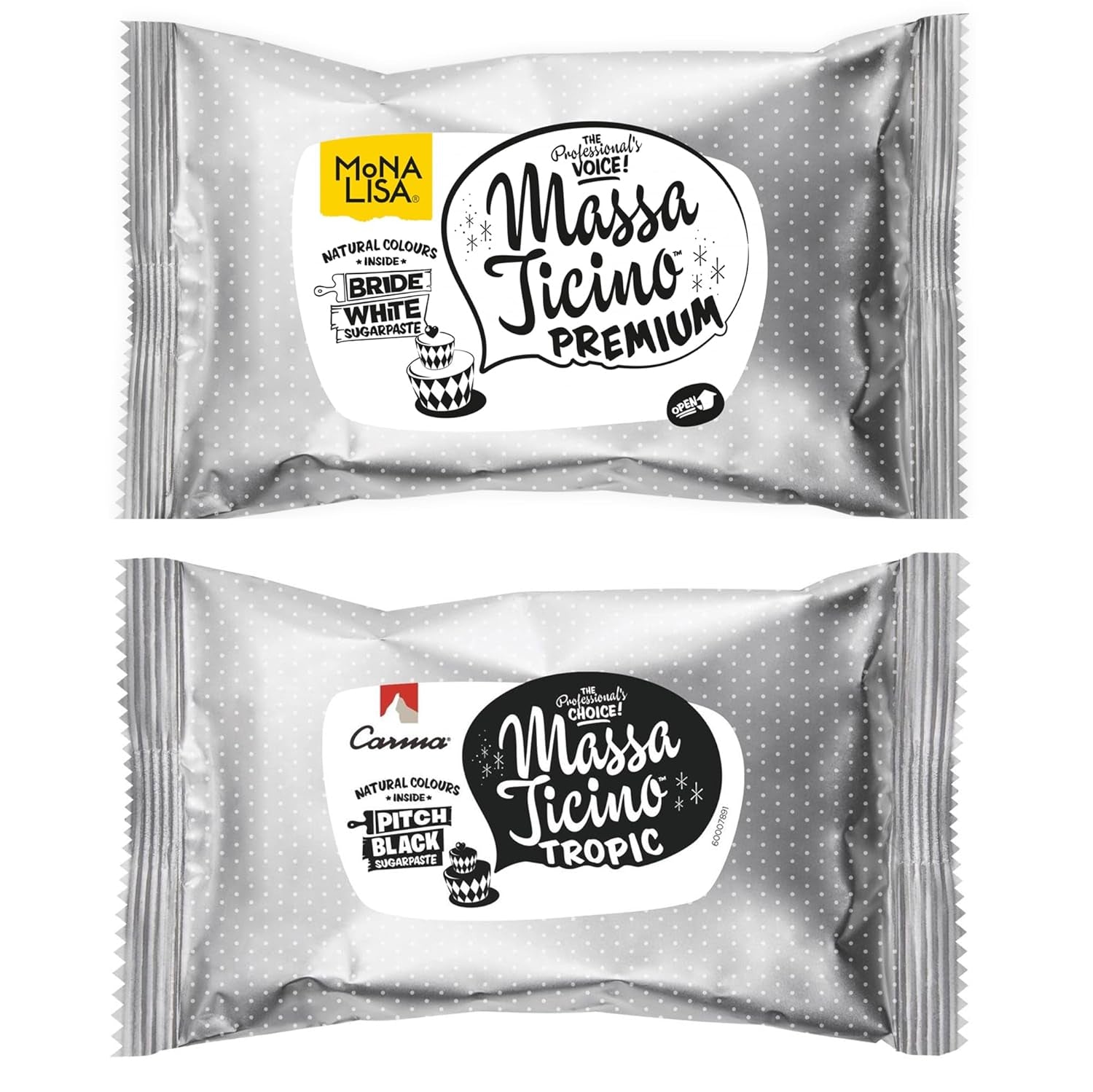 Massa Ticino Set 1x Fondant blanc 250g et 1x Fondant noir 250g - Pâte à sucre premium pour gâteaux, fondants en rouleaux - Parfait pour les gâteaux, le modelage et les décorations - Fondant pour boulangers professionnels et amateurs Pâte à sucre Naty Shop Default Title