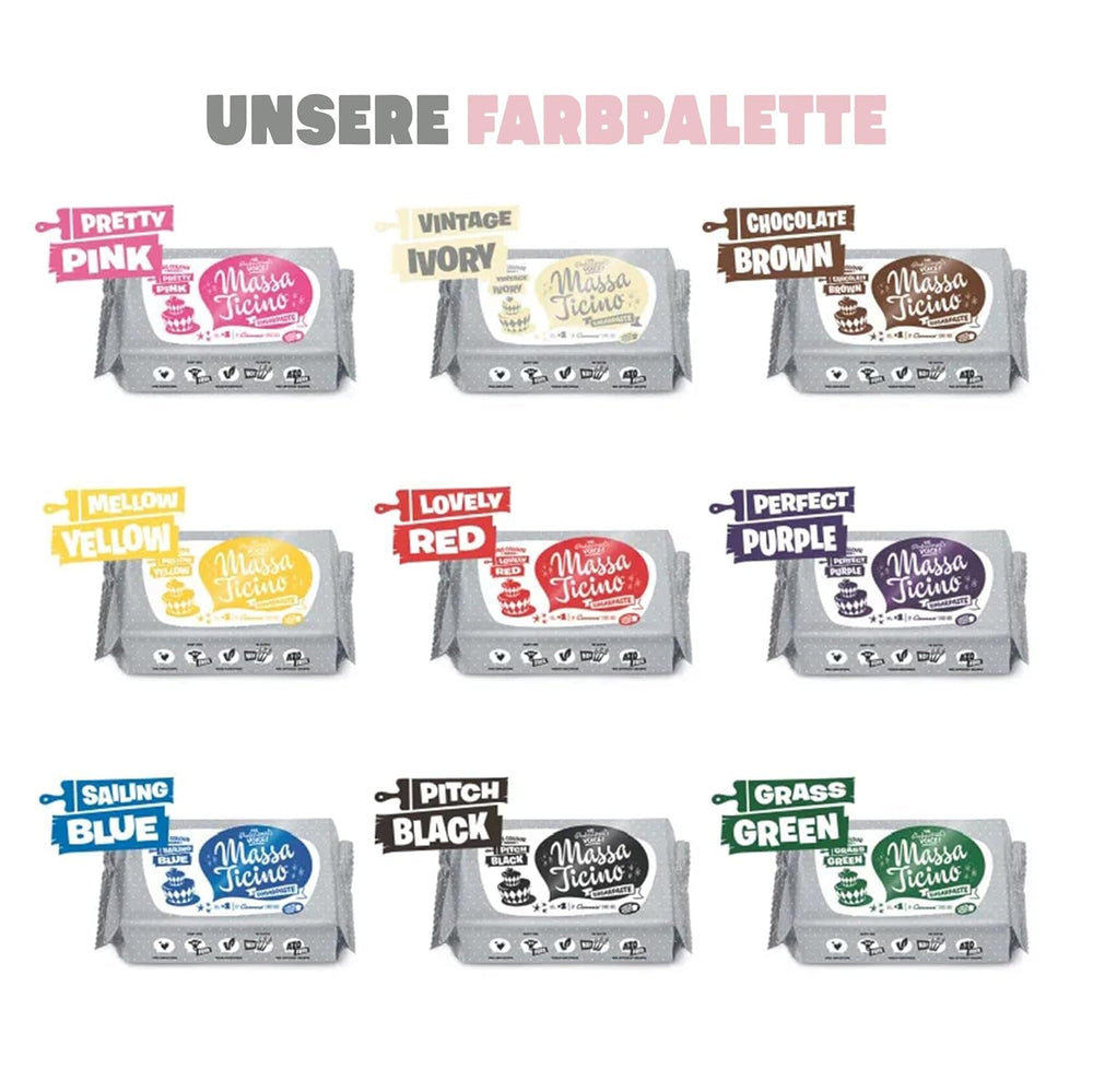 Massa Ticino Set 1x Fondant Blanc 250g et 1x Fondant Noir 250g - Pâte à sucre premium pour gâteaux, fondants en rouleaux - Parfait pour les gâteaux, le modelage et les décorations - Fondant pour boulangers professionnels et amateurs Pâte à sucre Naty Shop
