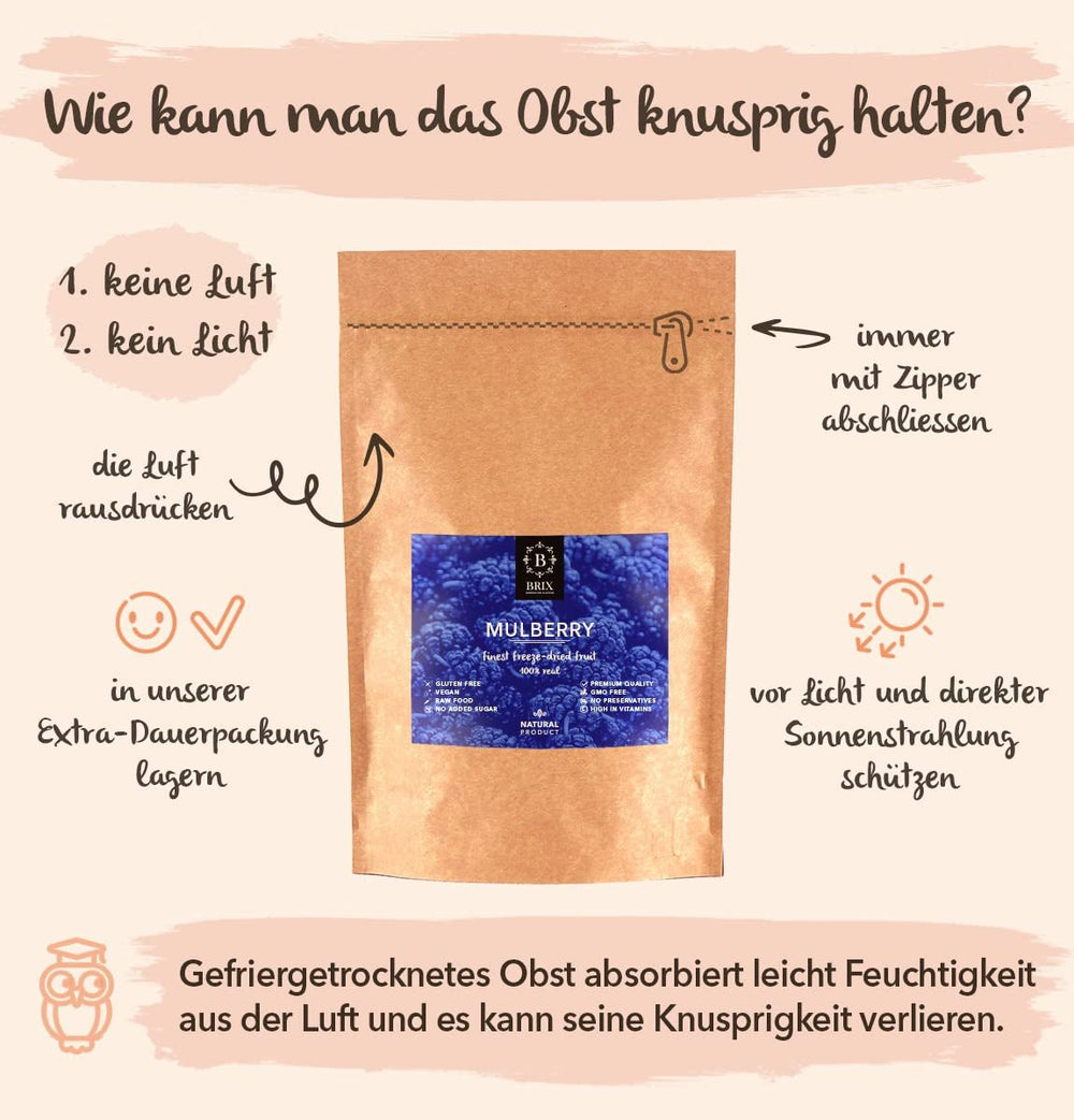 Mûre BRIX | Mûres séchées naturelles 95 g | Grand Prix du Goût pour les Fruits Secs | Sans OGM, sans gluten, végétalien, vitamines conservées Naty Shop Produits déshydratés